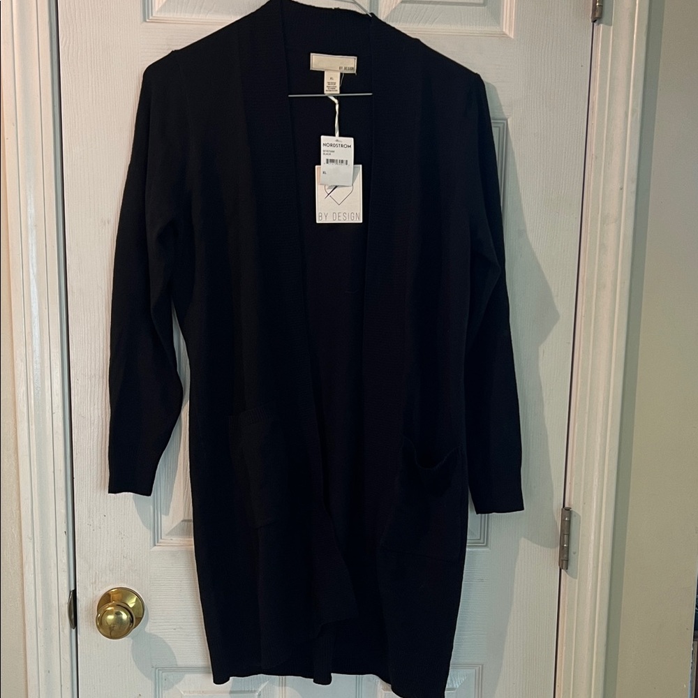 By Design Black Open-Front Long Cardigan with Pockets